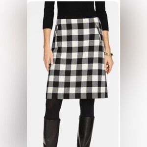 Talbots Black and White Buffalo Plaid Wool Skirt